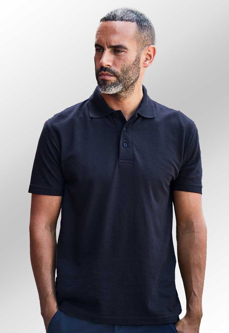 Model wearing Pro Polo RX101 in navy