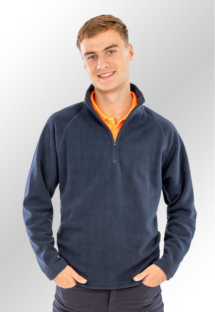 Model wearing a R112X Core microfleece top in Navy