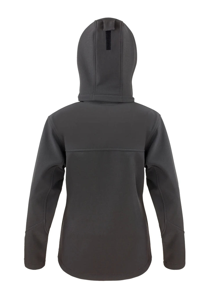 Rear view of the Women's Core TX Performance Hooded Softshell Jacket.
