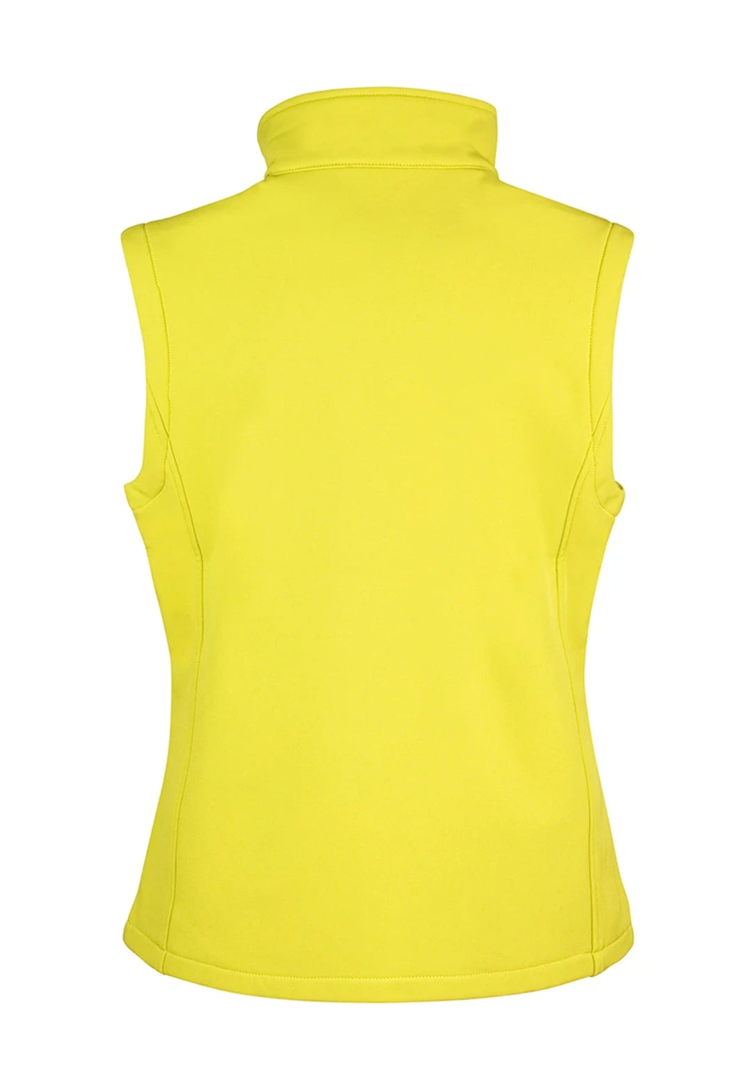 Rear view of the Ladies Printable Softshell Bodywarmer R232F in Black/Yellow.