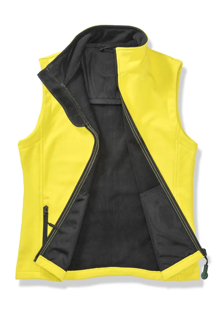 Interior view of the Ladies Printable Softshell Bodywarmer R232F in Black/Yellow.