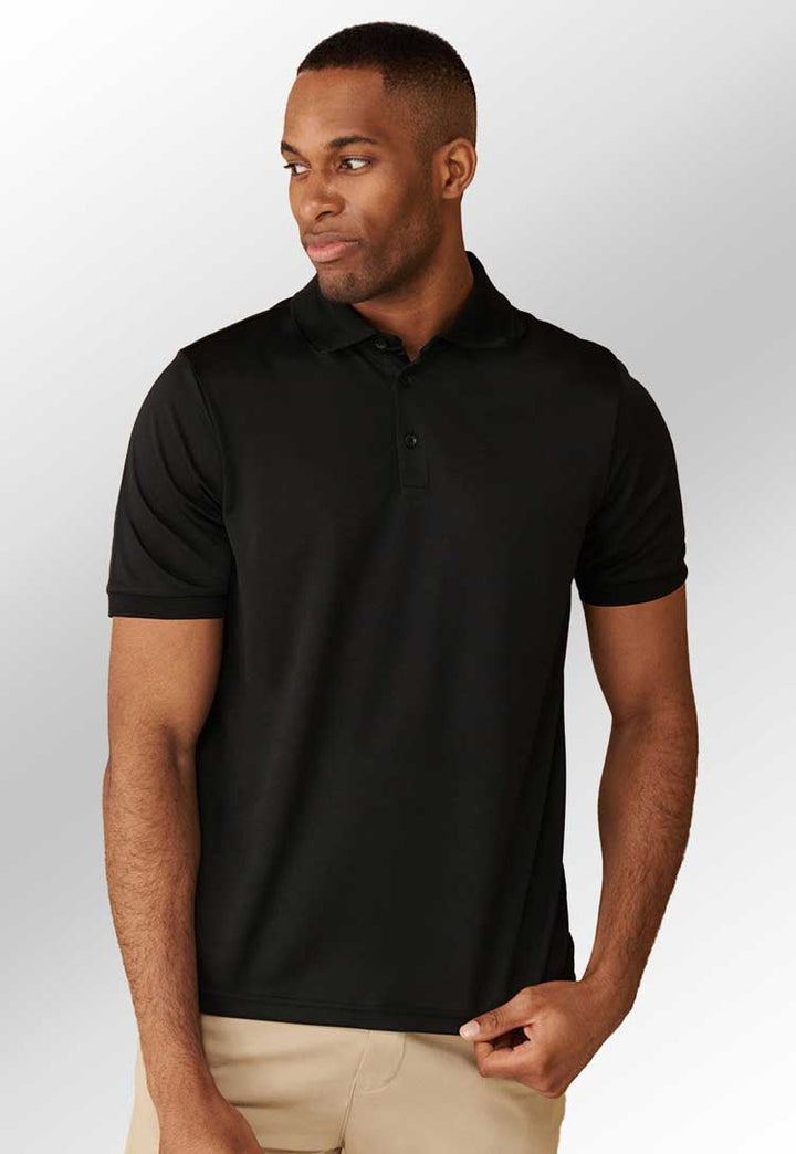 Model wearing Recycled Polyester Polo Shirt HB465