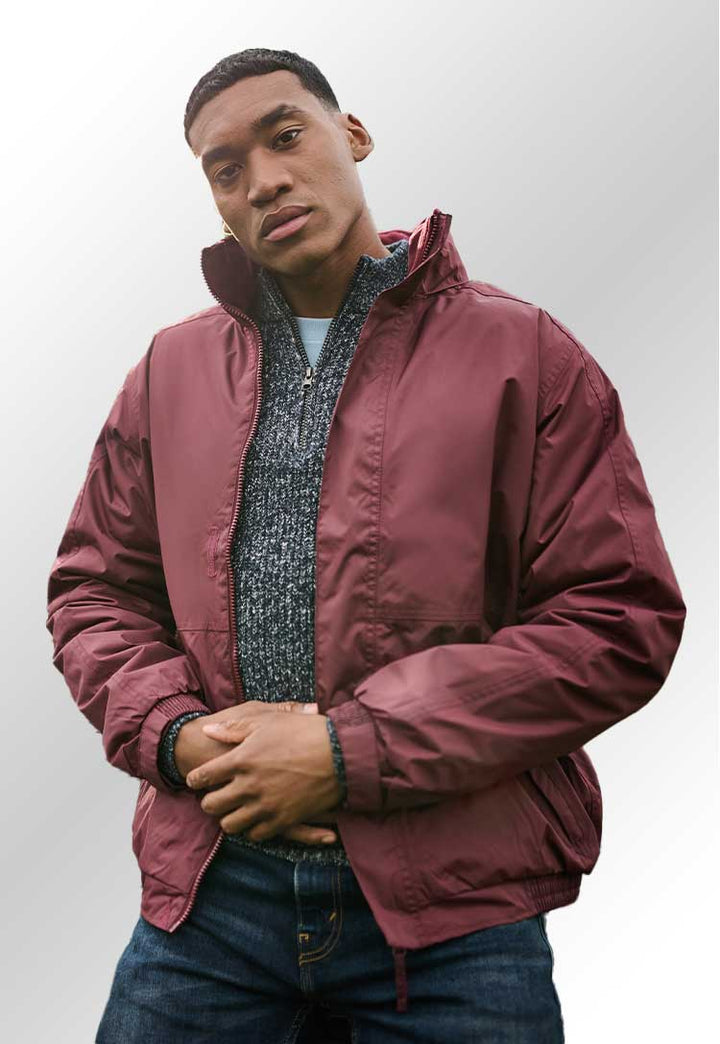 A model wearing the RG045 Dover jacket in Burgundy