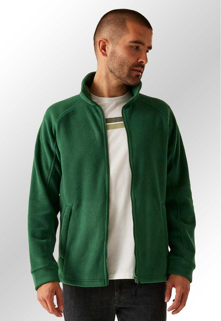 Model wearing RG122 Thor III fleece in Bottle Green