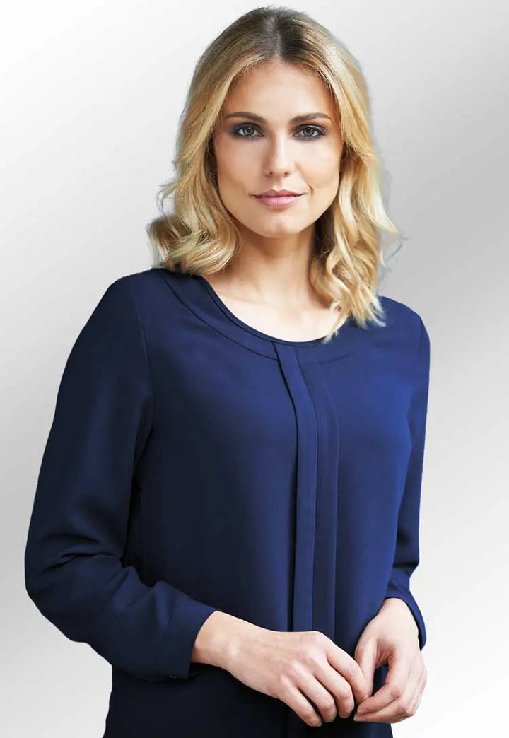 Model Wearing Roma Crepe de Chine Blouse 2279 in Navy