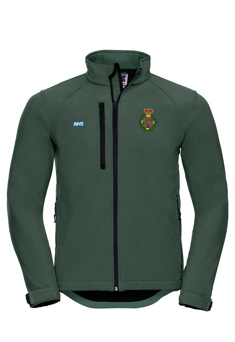 Ambulance Russell Softshell Jacket with Logos bottle green