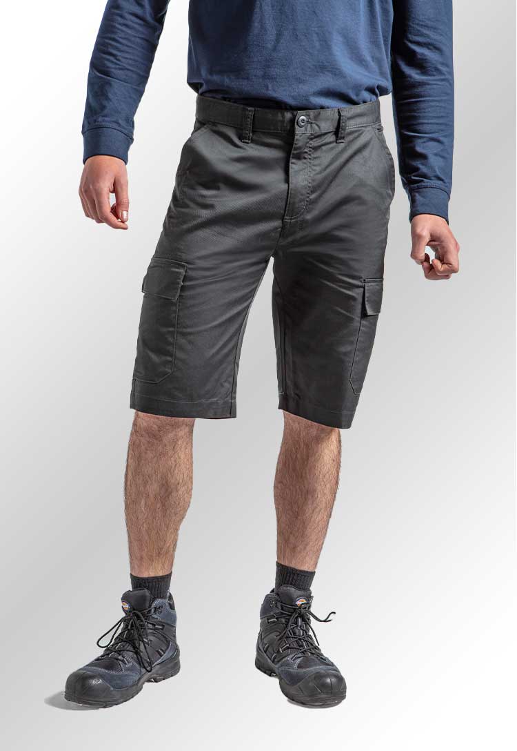 A model's legs wearing RX605 Pro Cargo Shorts in Black