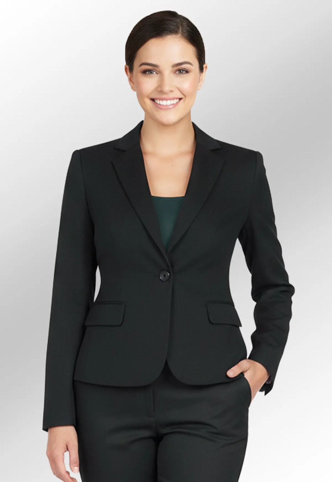 Model wearing the Saturn Tailored Fit Jacket in black