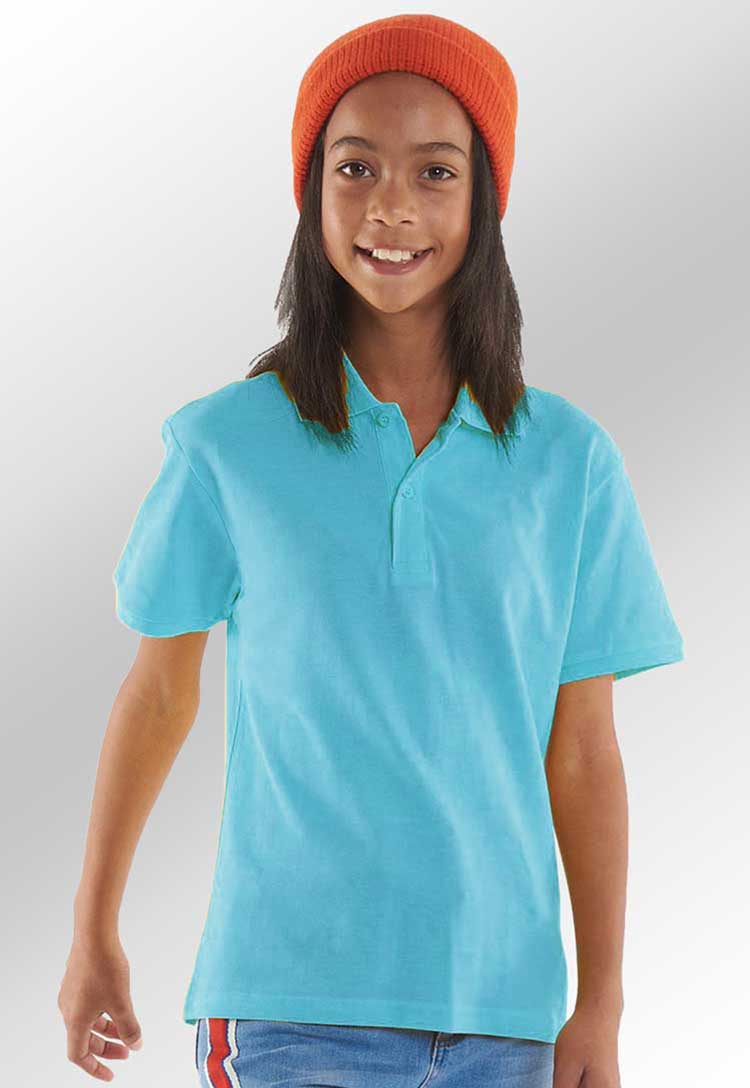 Bundle of 5 School Uniform Sports Polo worn by model in sky blue