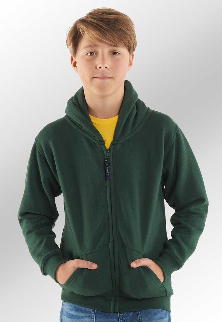 School Uniform Full Zip Hooded Sweatshirt worn by model