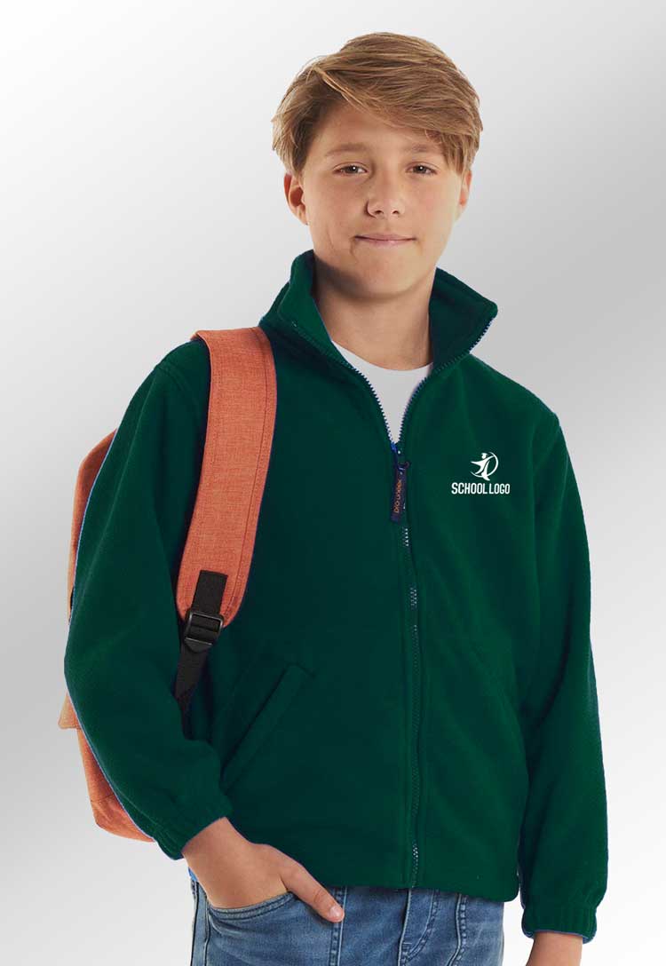 School Uniform Full Zip Fleece Jacket with School Logo worn by model