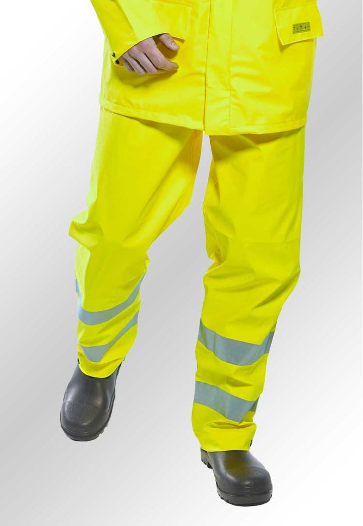 Model Wearing Sealtex Flame Resistant Hi Vis Trousers FR43 in Yellow