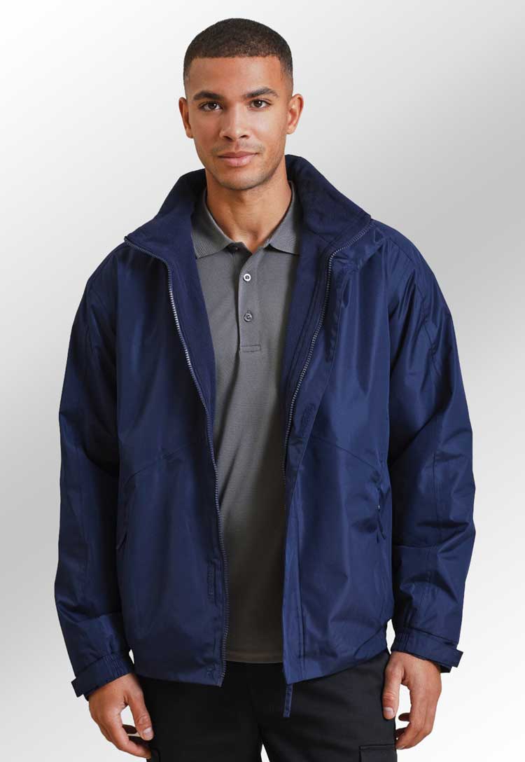 Male Model wearing ‘Selsey’ Hydrochecker Jacket PR800 in navy