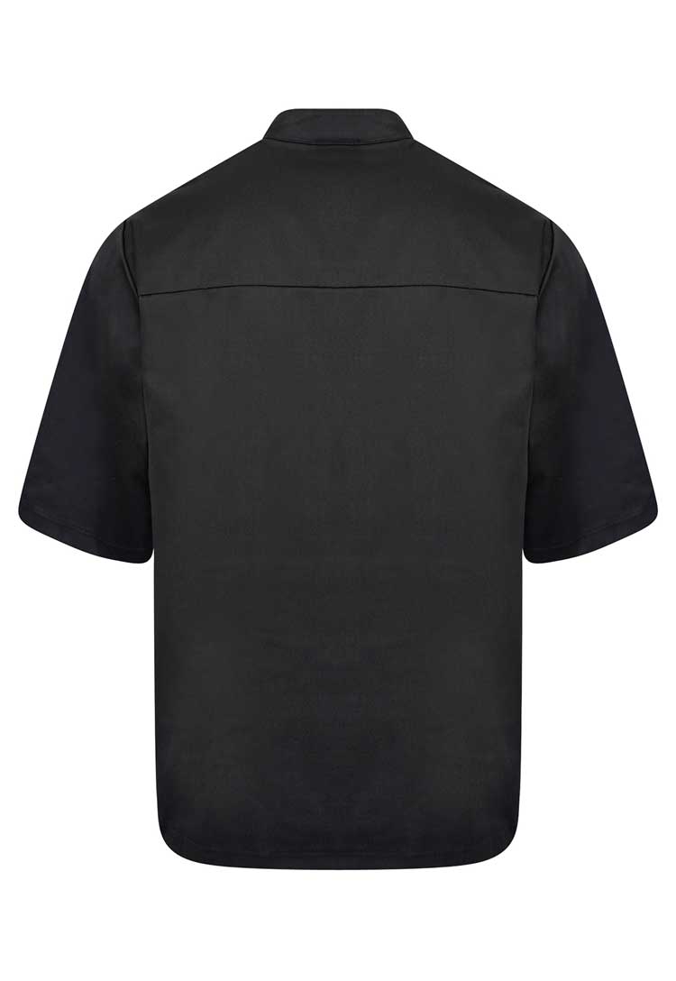 Back View of Unisex White Chefs Jacket Short Sleeve HHCJSS in Black