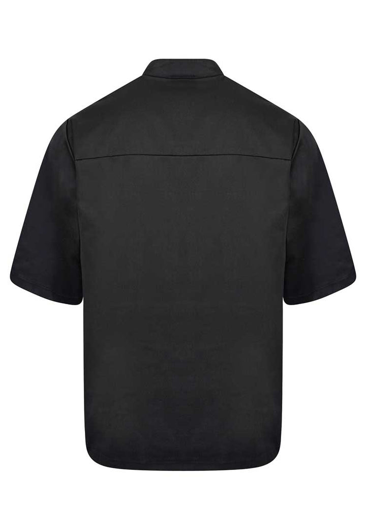 Back View of Unisex White Chefs Jacket Short Sleeve HHCJSS in Black