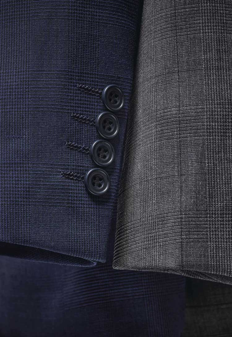 The Cuff Detail of Navy and Grey Check Calvi Signature Slim Fit Jackets 2331 