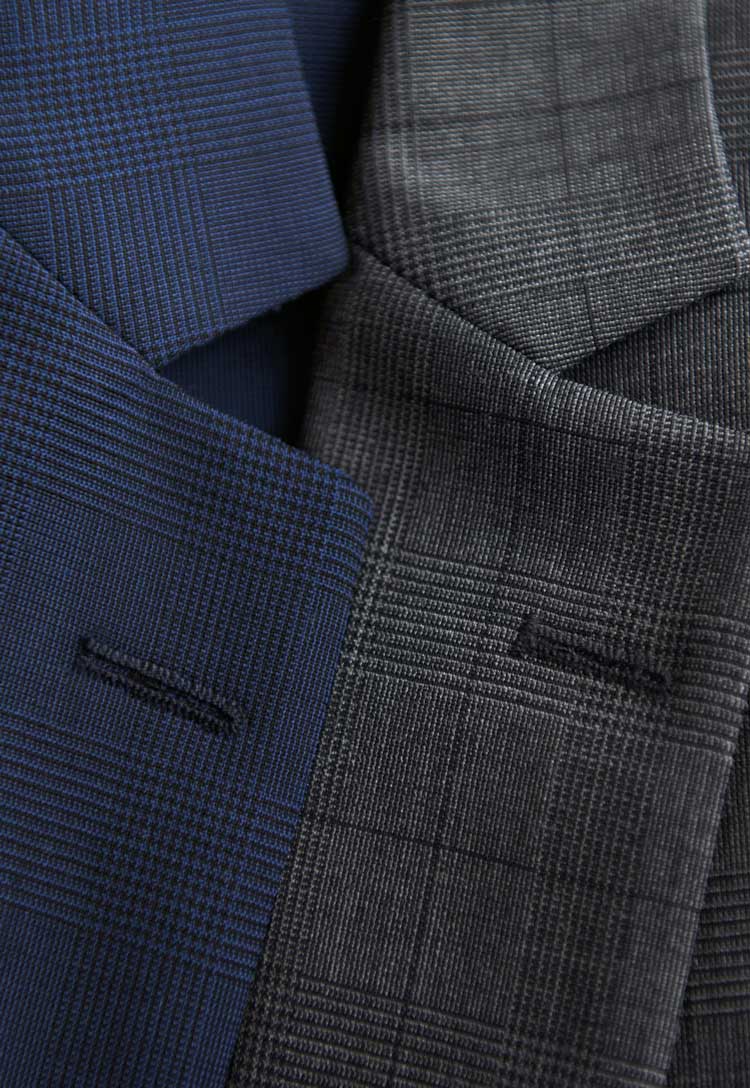 The Lapel Detail of Navy and Grey Check Calvi Signature Slim Fit Jackets 2331 