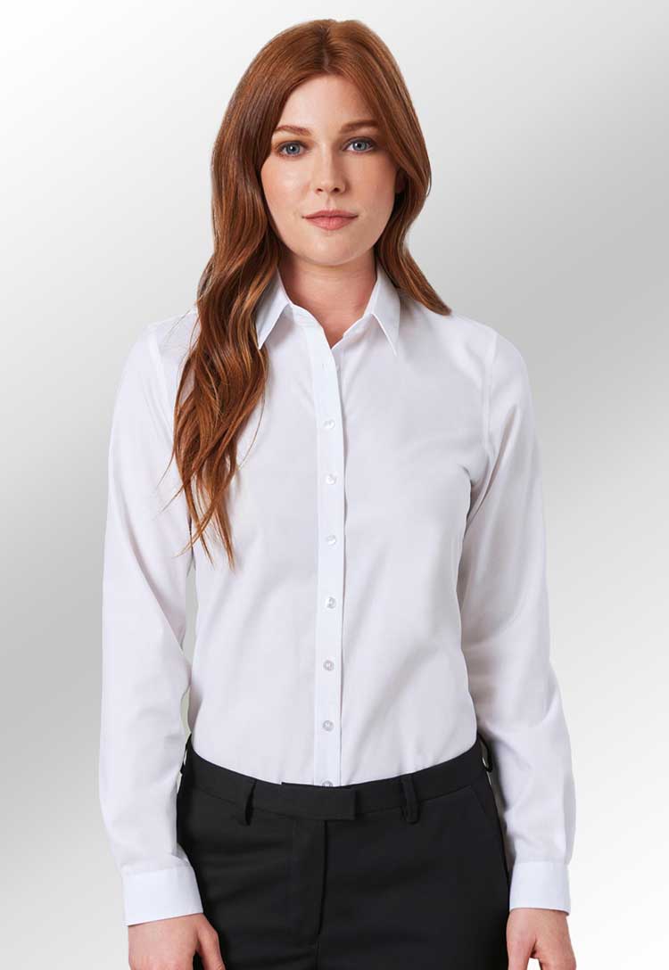 Model Wearing Silvi Non-Iron Blouse 2350 in White