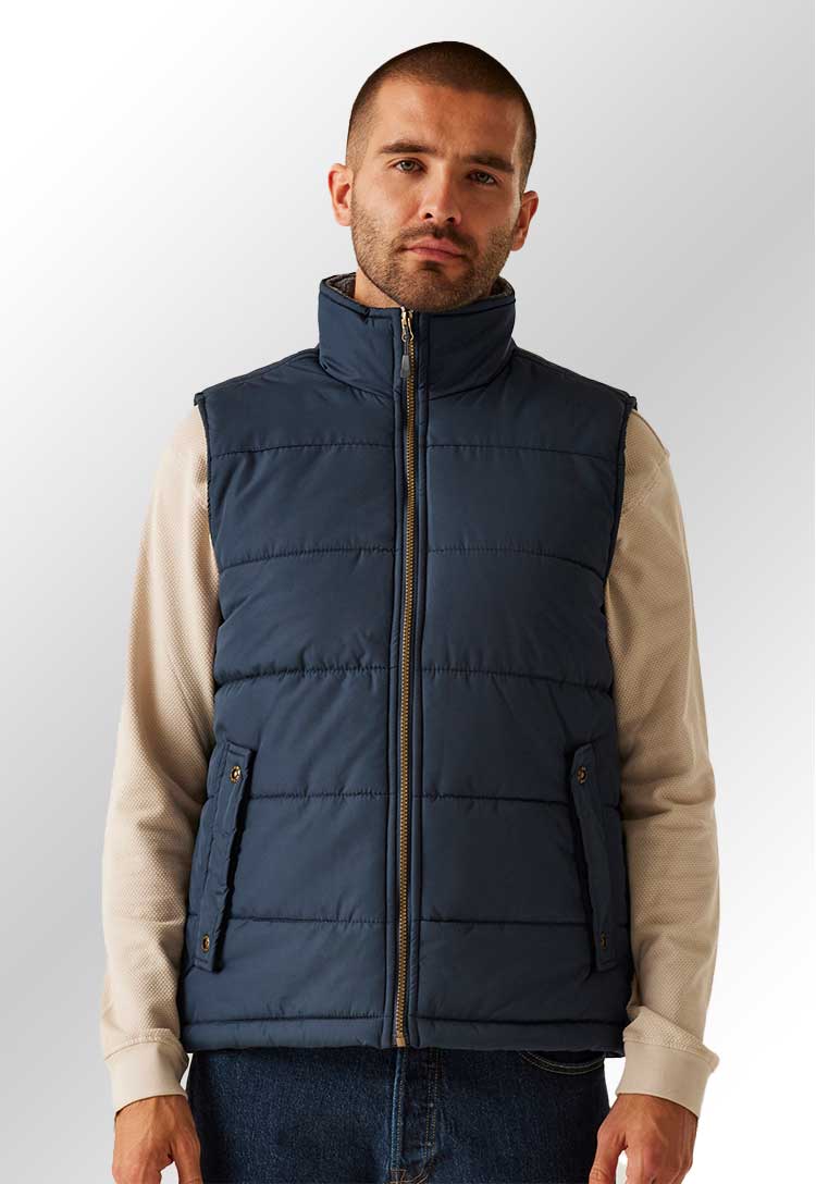 Model wearing SN104 Altoona Insulated Bodywarmer in Navy