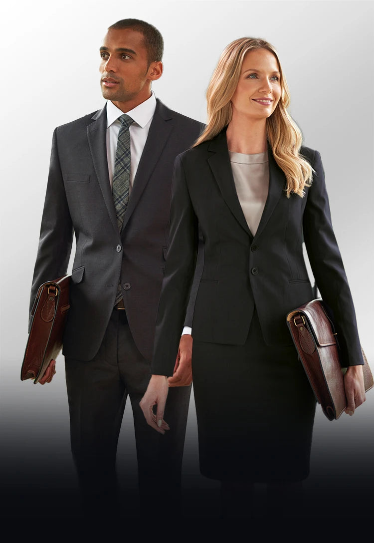 A man and woman in business suits from Brook Taverner Sophisticated Collection