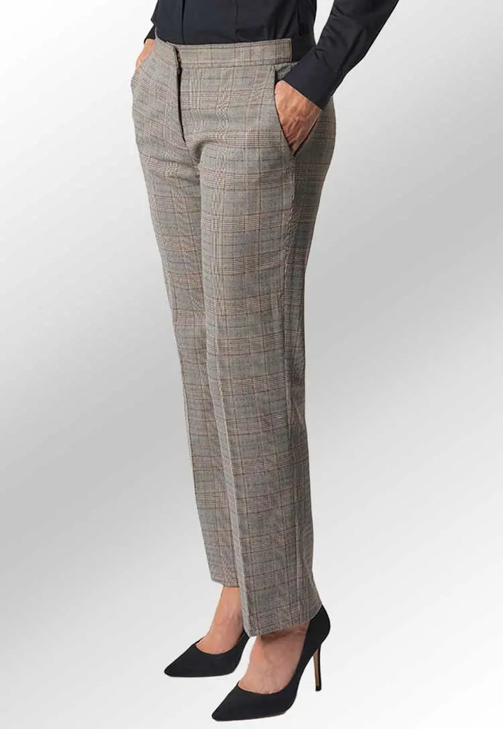 Model Wearing Stella Check Trousers 2364 in Grey Check