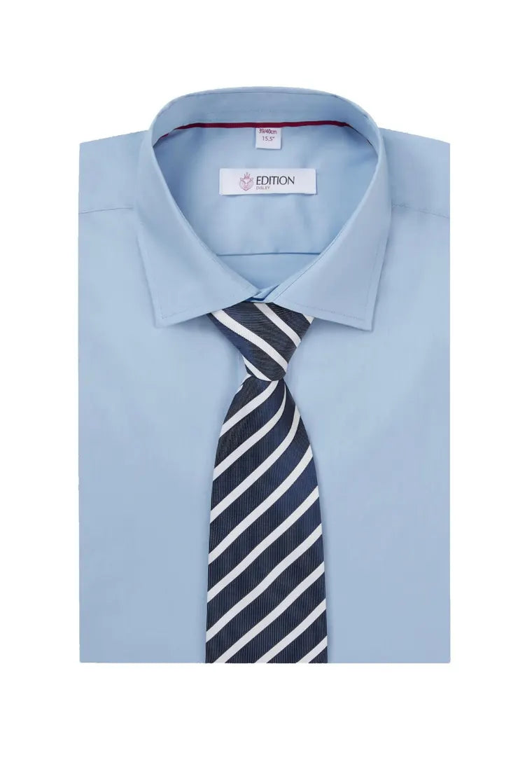 Stripe Tie in Navy/White Stripe with Light Blue Shirt