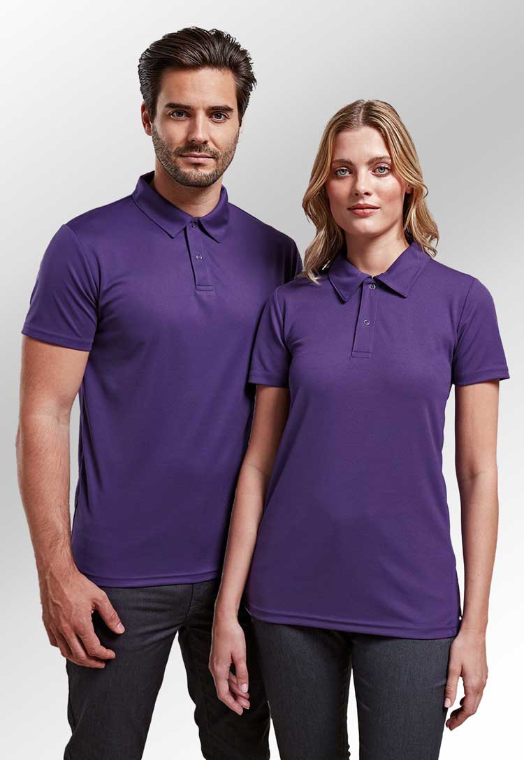 Coolchecker Studded Polo PR612 in purple worn by male and female model