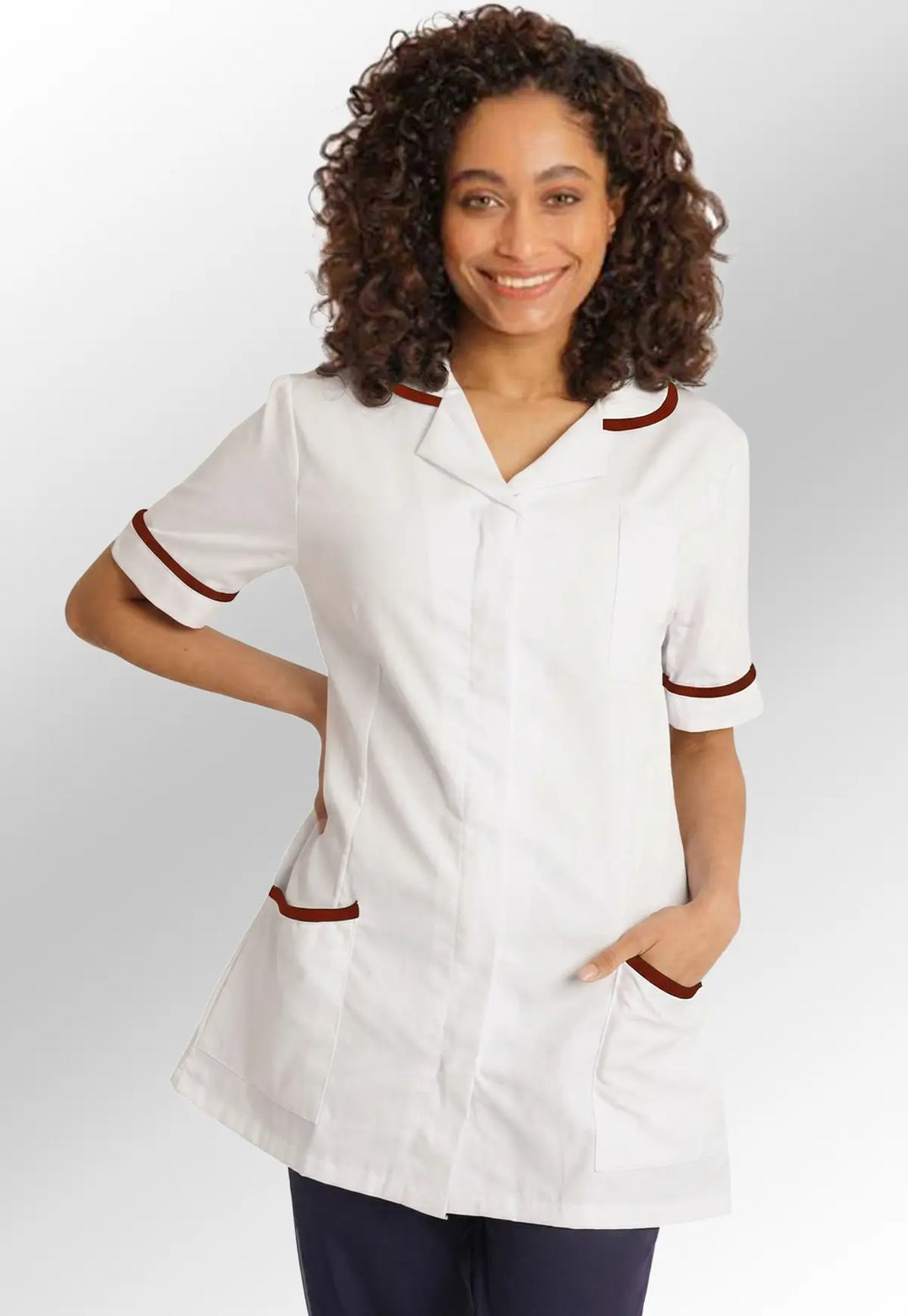 Student Nurse Tunic White / Maroon - The Work Uniform Company