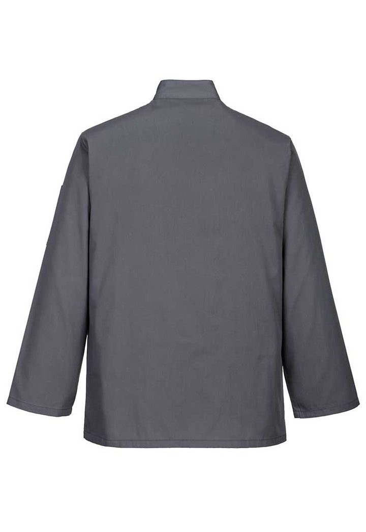 Back View of Suffolk Chefs Jacket Long Sleeve C833 in Slate Grey