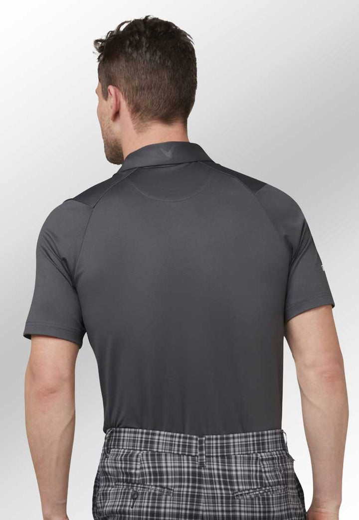 Swing Tech™ Solid Golf Polo in grey worn by model rear view