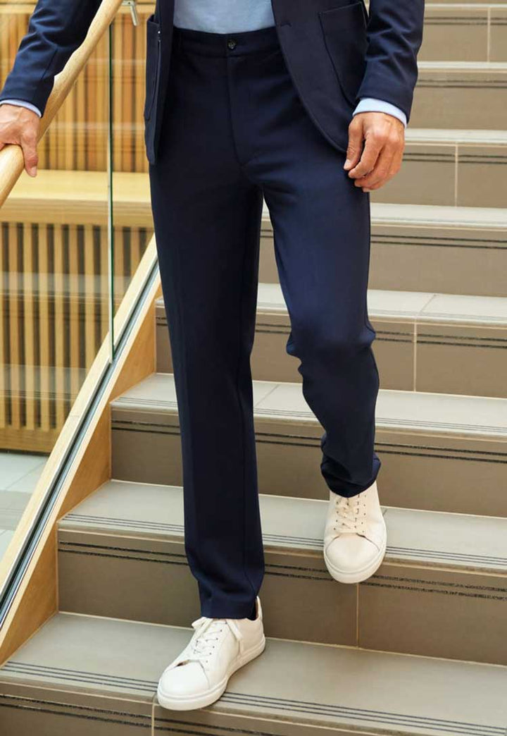 Model wearing Taurus Jersey Stretch Trouser 8026 in navy