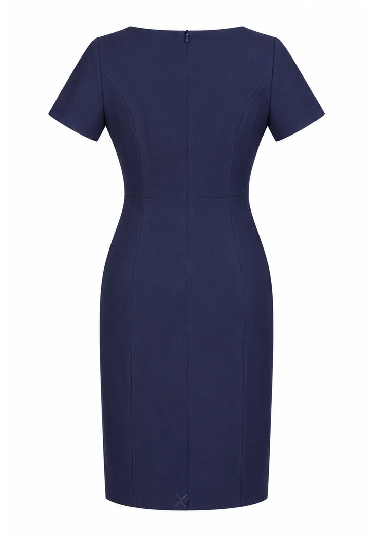 Rear view of the Teramo Shift Dress in Mid Blue.