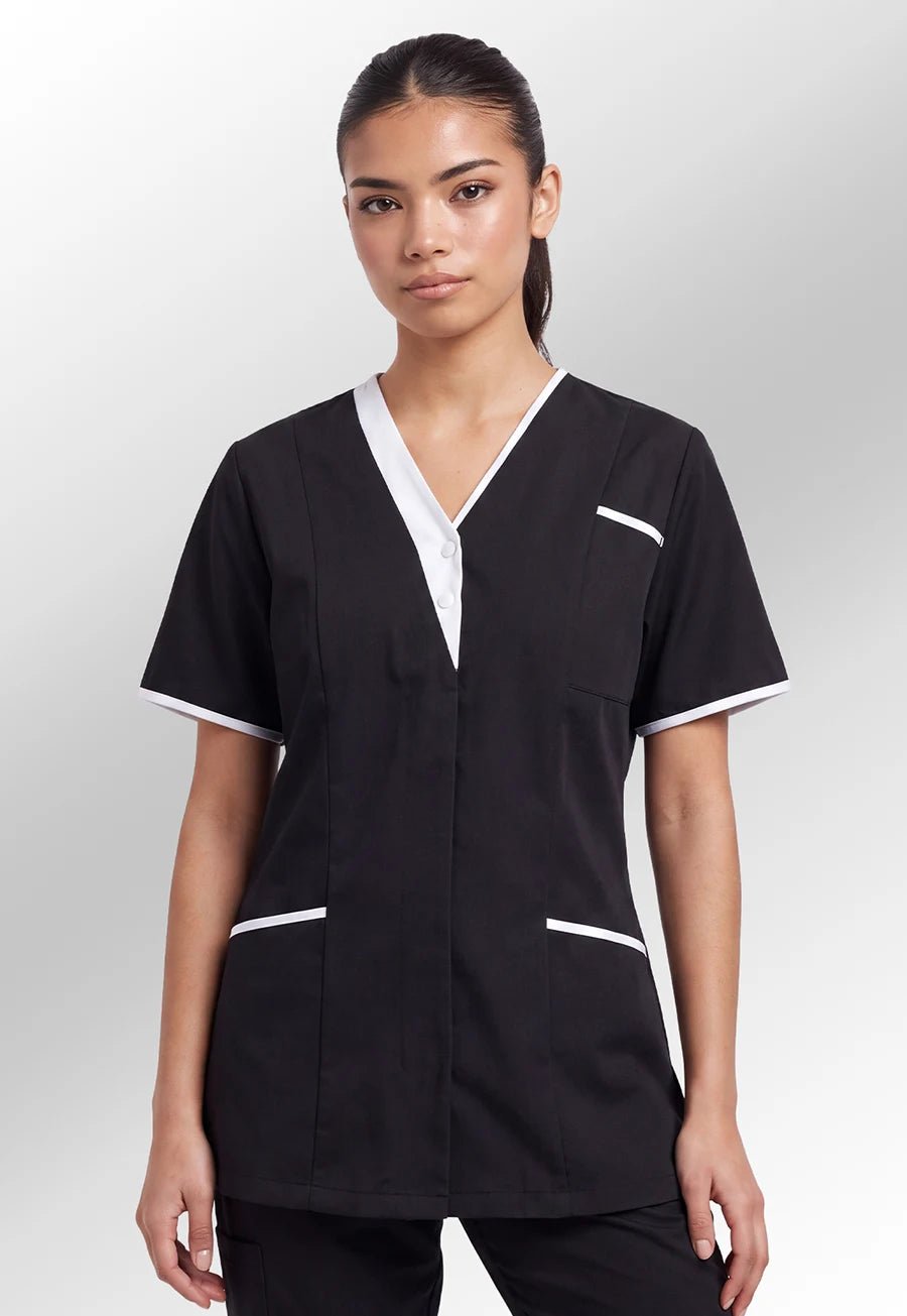 8200 Tonia V-Neck Ladies Tunic (Black/Grey) - The Work Uniform Company