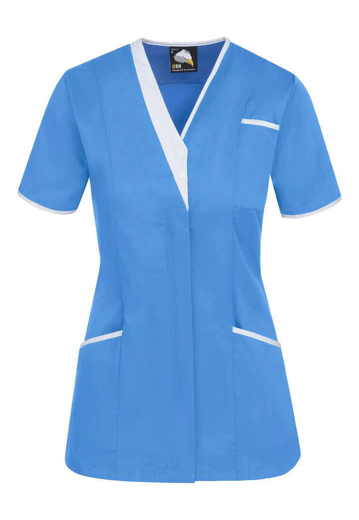 8200 Tonia V Neck Ladies Tunic - hospital blue / white