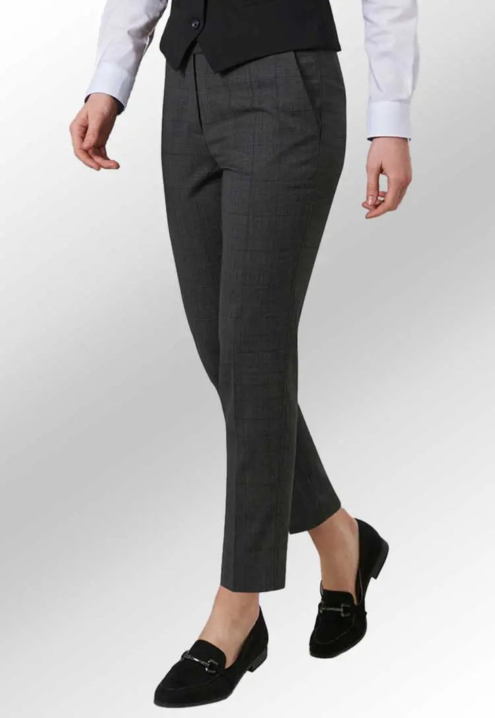 Model Wearing Torino Slim Leg Check Trousers Signature  Collection 2345 in Grey Check