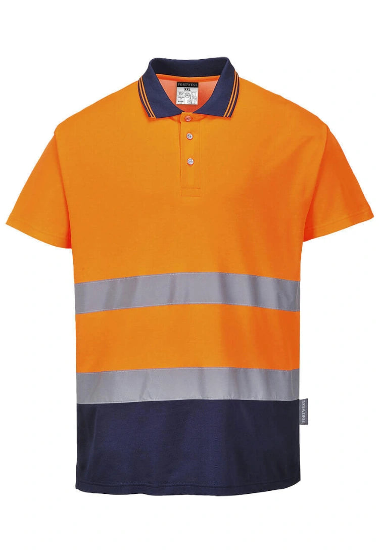 Hi Vis Two Tone Cotton Comfort Polo S174 in Orange/Navy