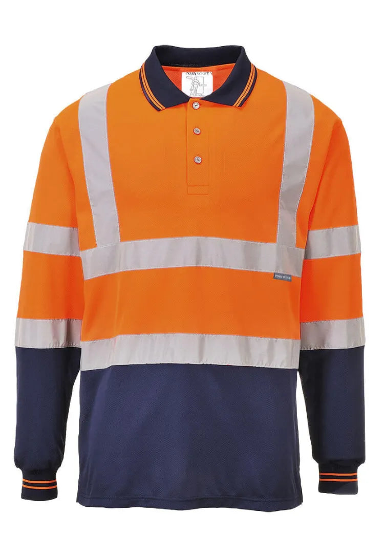 Hi Vis Two Tone Long Sleeve Polo Shirt S279 in Orange/Navy