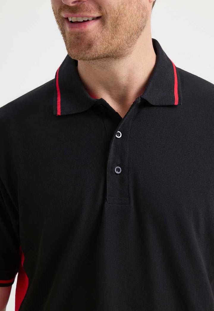 close up of model wearing Two Tone Polo Shirt