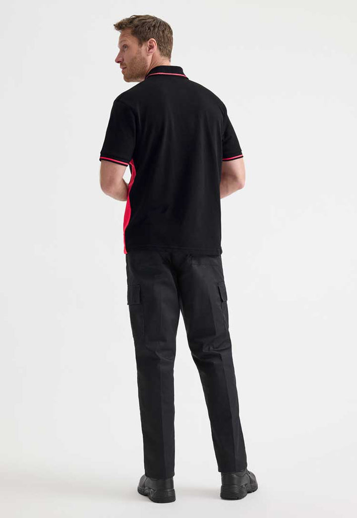 full length back view of model wearing Two Tone Polo Shirt