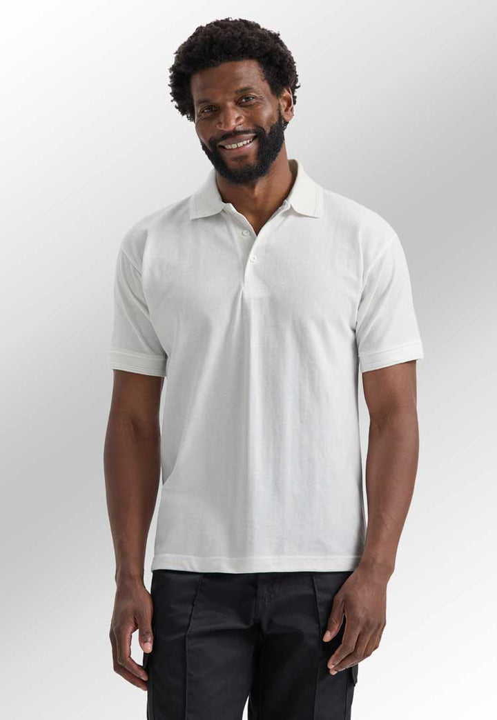 model wearing Ultimate Cotton Polo Shirt  in white