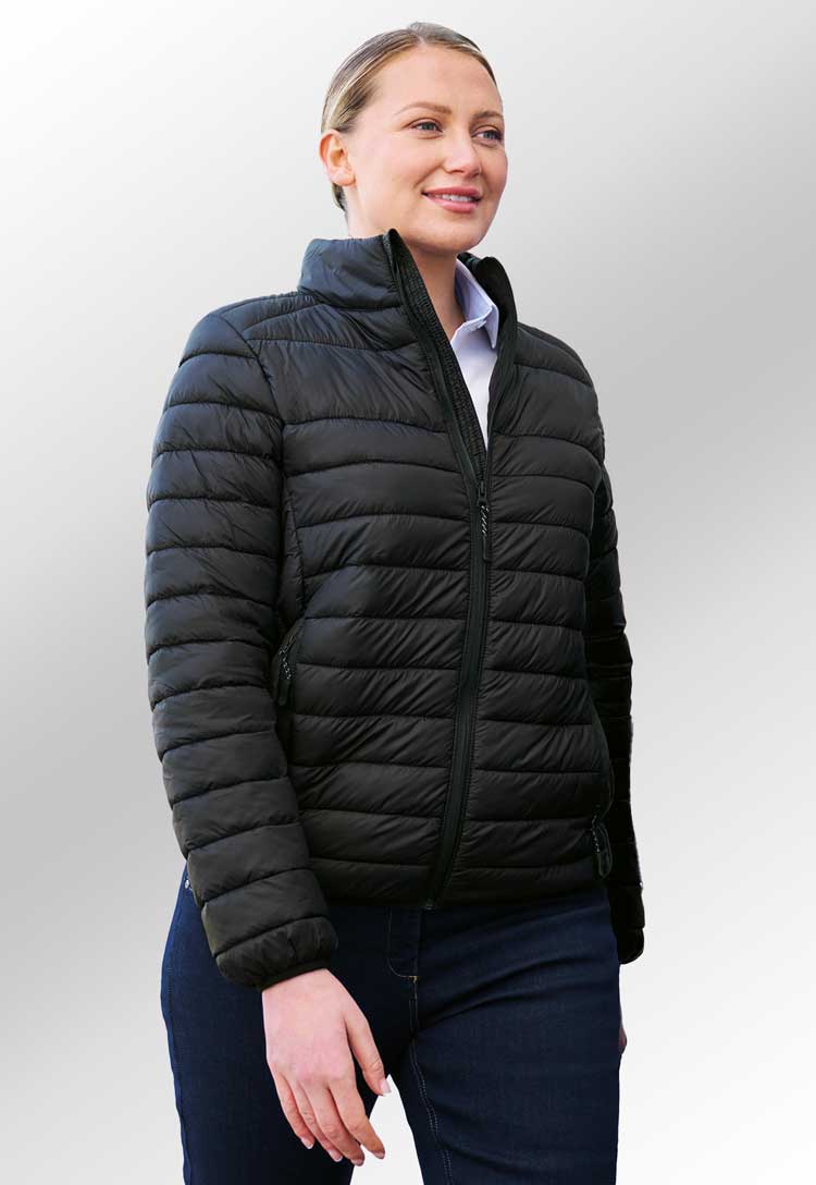 model wearing Venice Padded Jacket in black