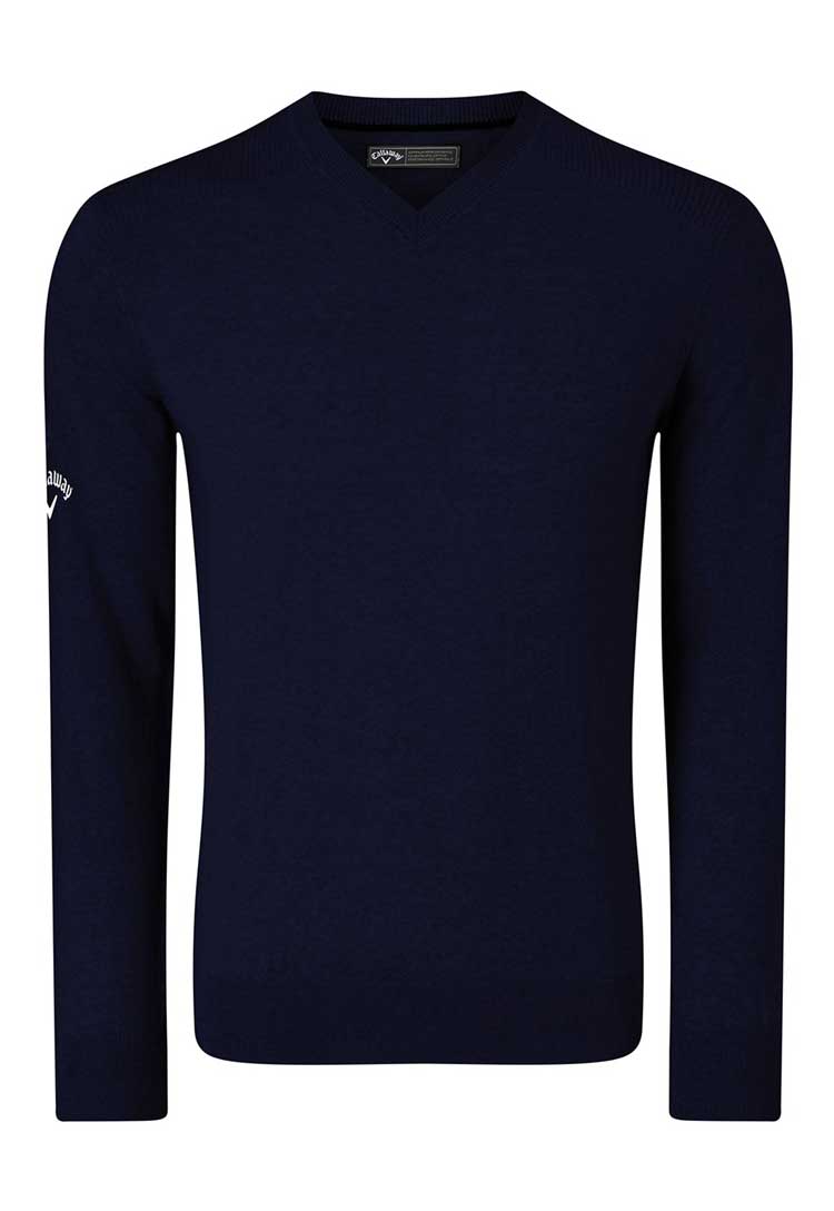 Ribbed V-Neck Merino Golfing Sweater CW076 in Navy