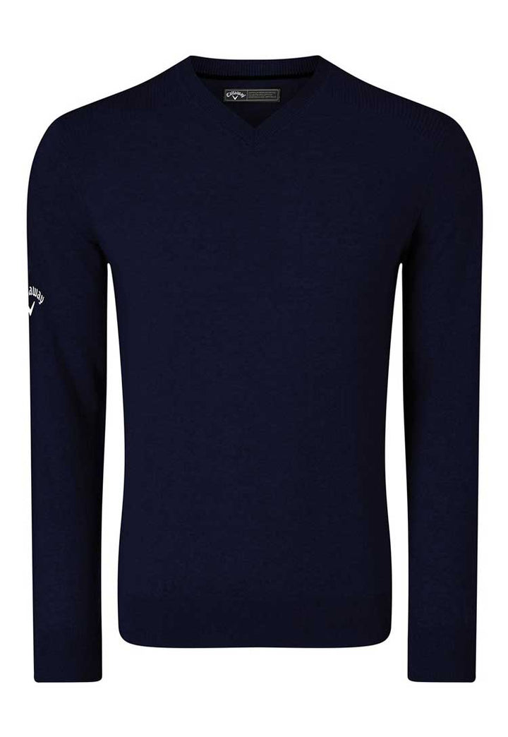 Ribbed V-Neck Merino Golfing Sweater CW076 in Navy