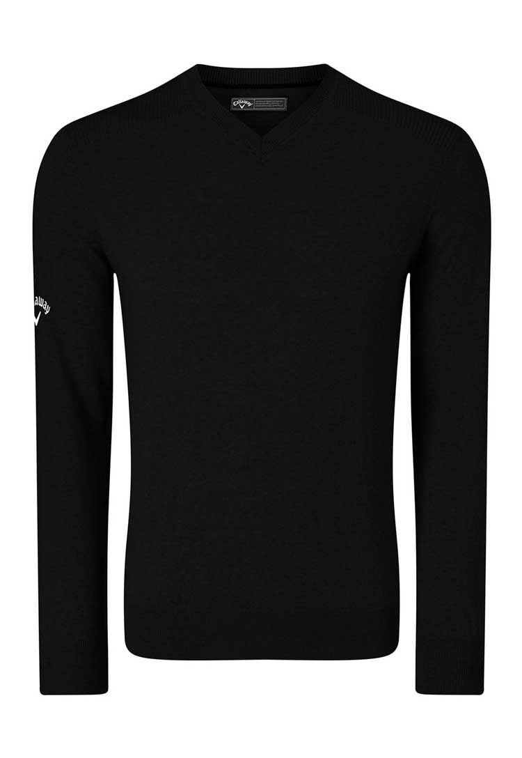 Ribbed V-Neck Merino Golfing Sweater CW076 in black onyx