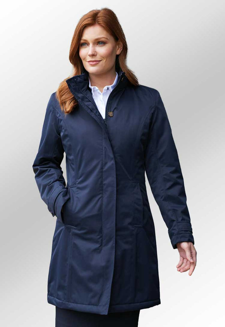 Model Wearing Women's Washington Raincoat 2346 in Navy