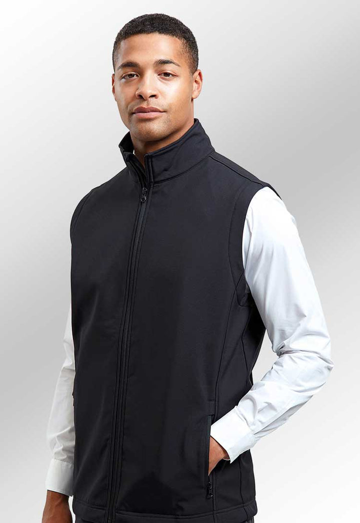 Model wearing Windchecker® Printable and Recycled Gilet PR814 in black