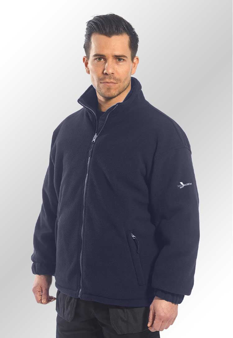 Model Wearing Windproof Fleece F285 in Navy