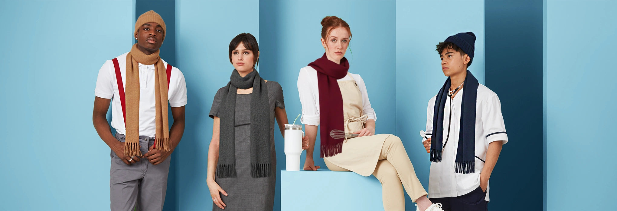 models wearing winter scarves