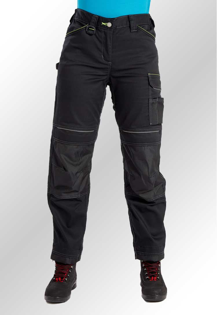 Model Wearing Women's Stretch Work Trousers PW380 in Black