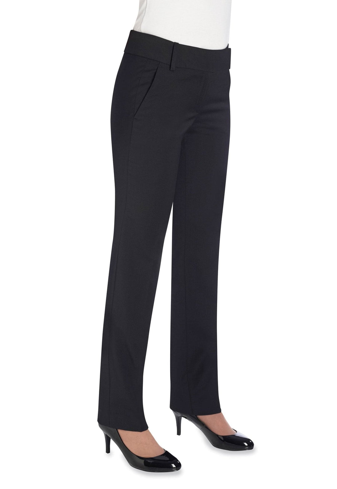 Model Wearing Genoa Tailored Leg Trousers 2234 in Black